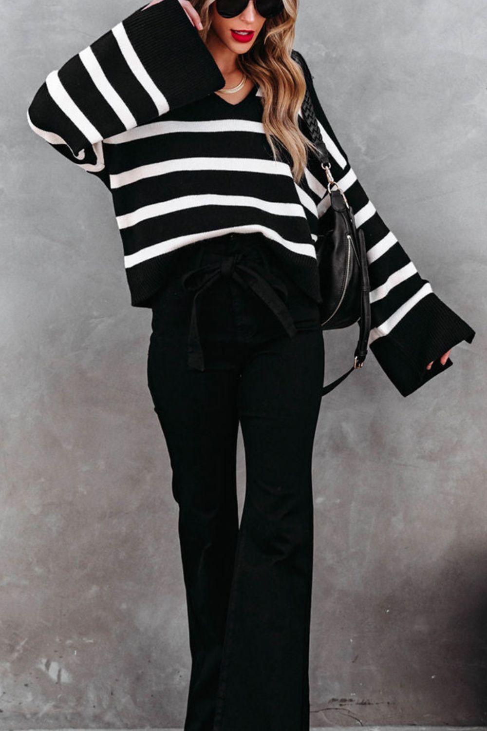 Striped Collar V-Neck Sweater