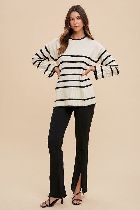 Side Slit Striped Sweater