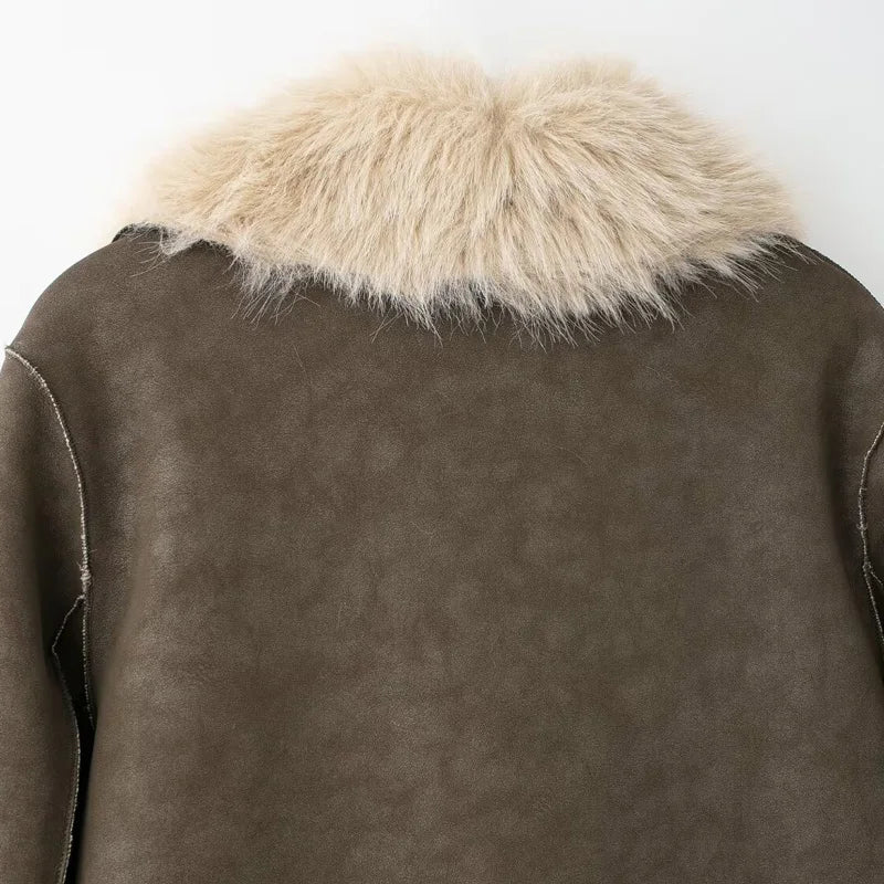 Green Faux Leather Fur Coat