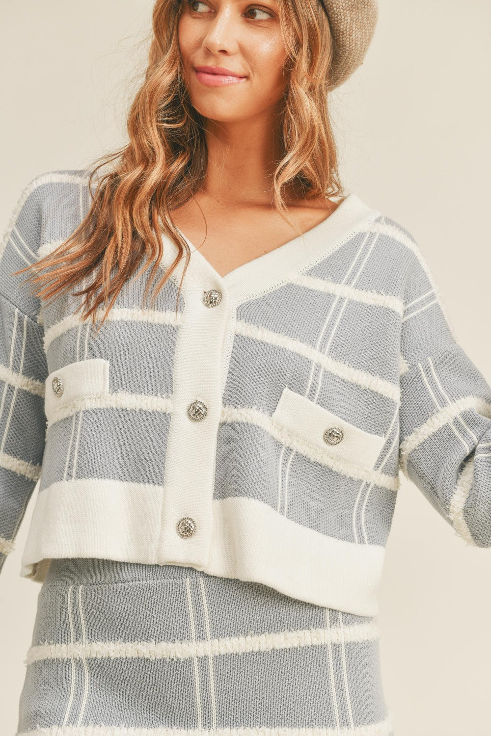 Plaid Cardigan and Skirt Set