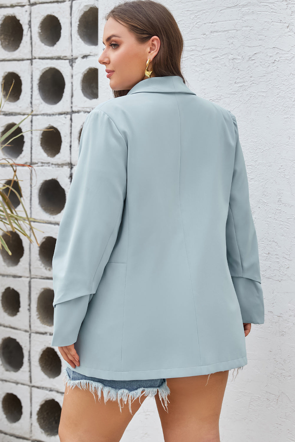 Blue Shawl Collar Long Sleeve Blazer