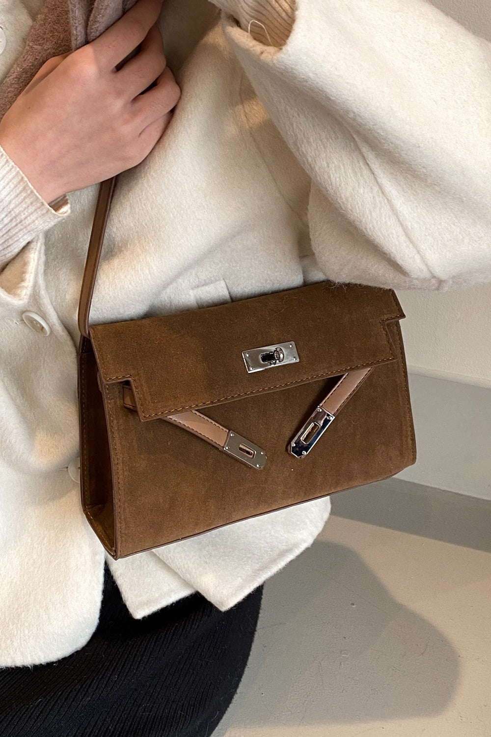 Suede Leather Strap Shoulder Bag