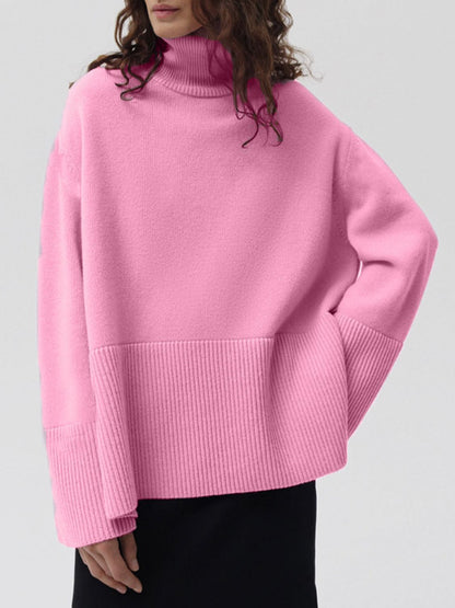 Side Slit Turtleneck Sweater