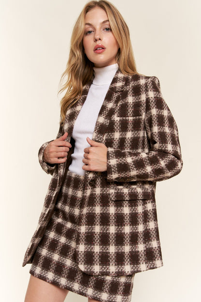 Plaid One Button Blazer