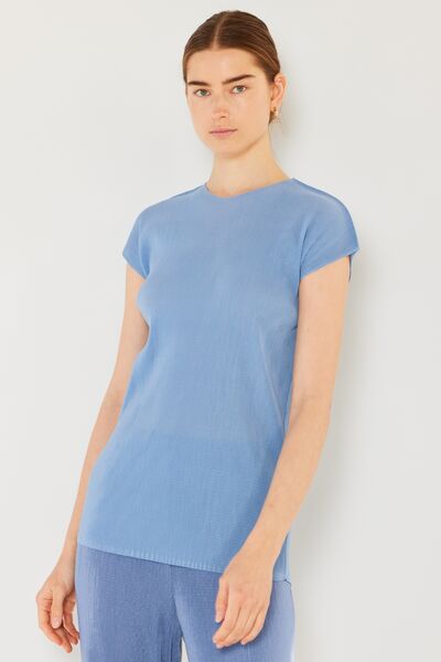 Blue Periwinkle Rib Pleated Cap Sleeve Top