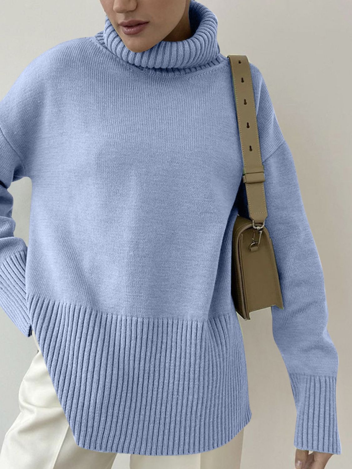 Side Slit Turtleneck Sweater