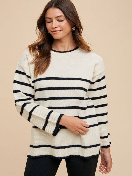 Side Slit Striped Sweater