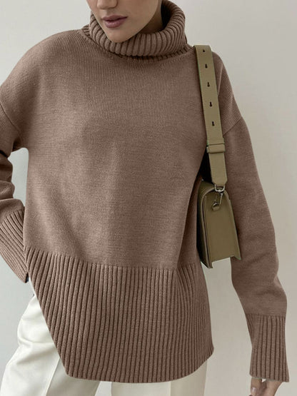 Side Slit Turtleneck Sweater