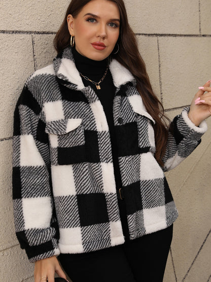 Black Plaid Collared Jacket