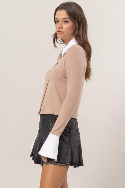 Collared Contrast Button Cardigan