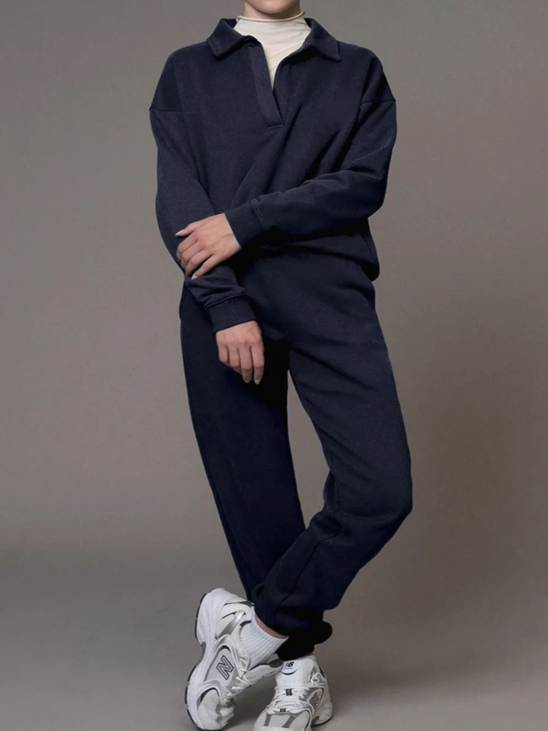 Navy Collared Top and Joggers Set