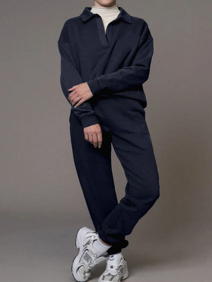 Navy Collared Top and Joggers Set