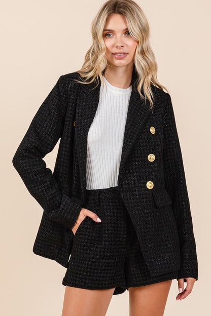 Black Plaid Texture Blazer