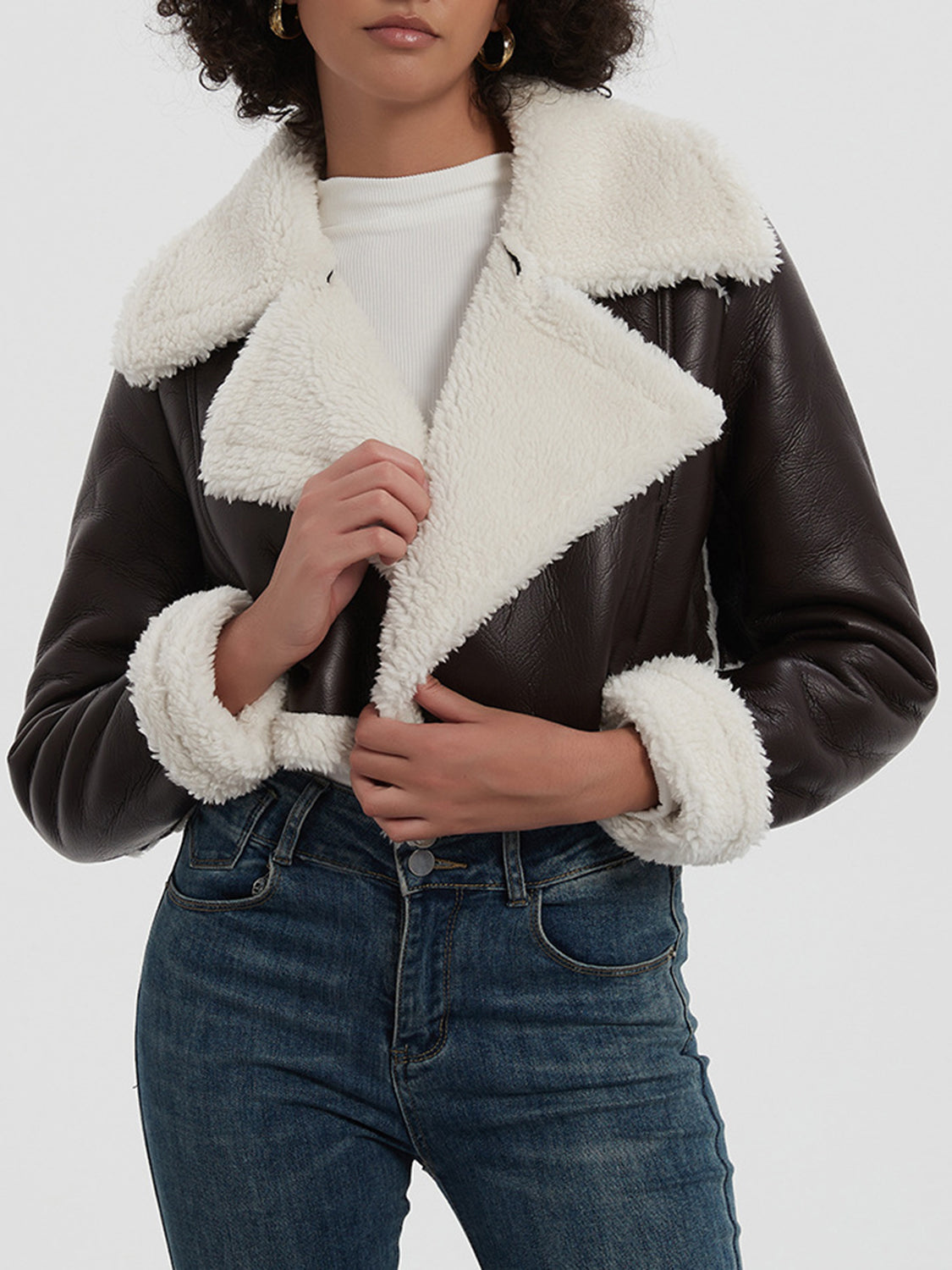 Collared Plush Cropped Jacket