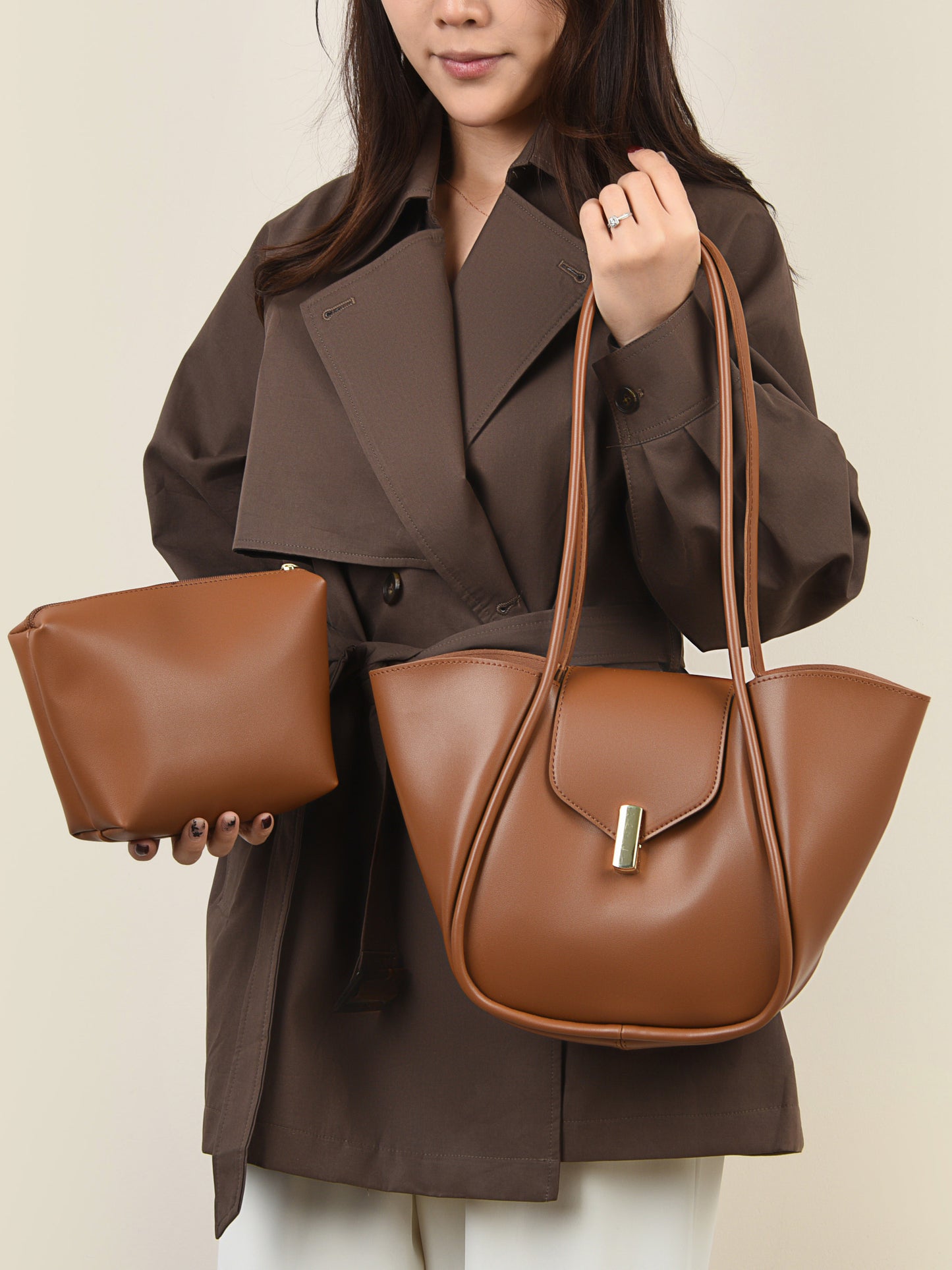 Leather Shoulder Bag with Pouch