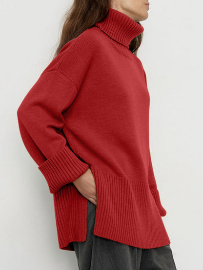 Side Slit Turtleneck Sweater