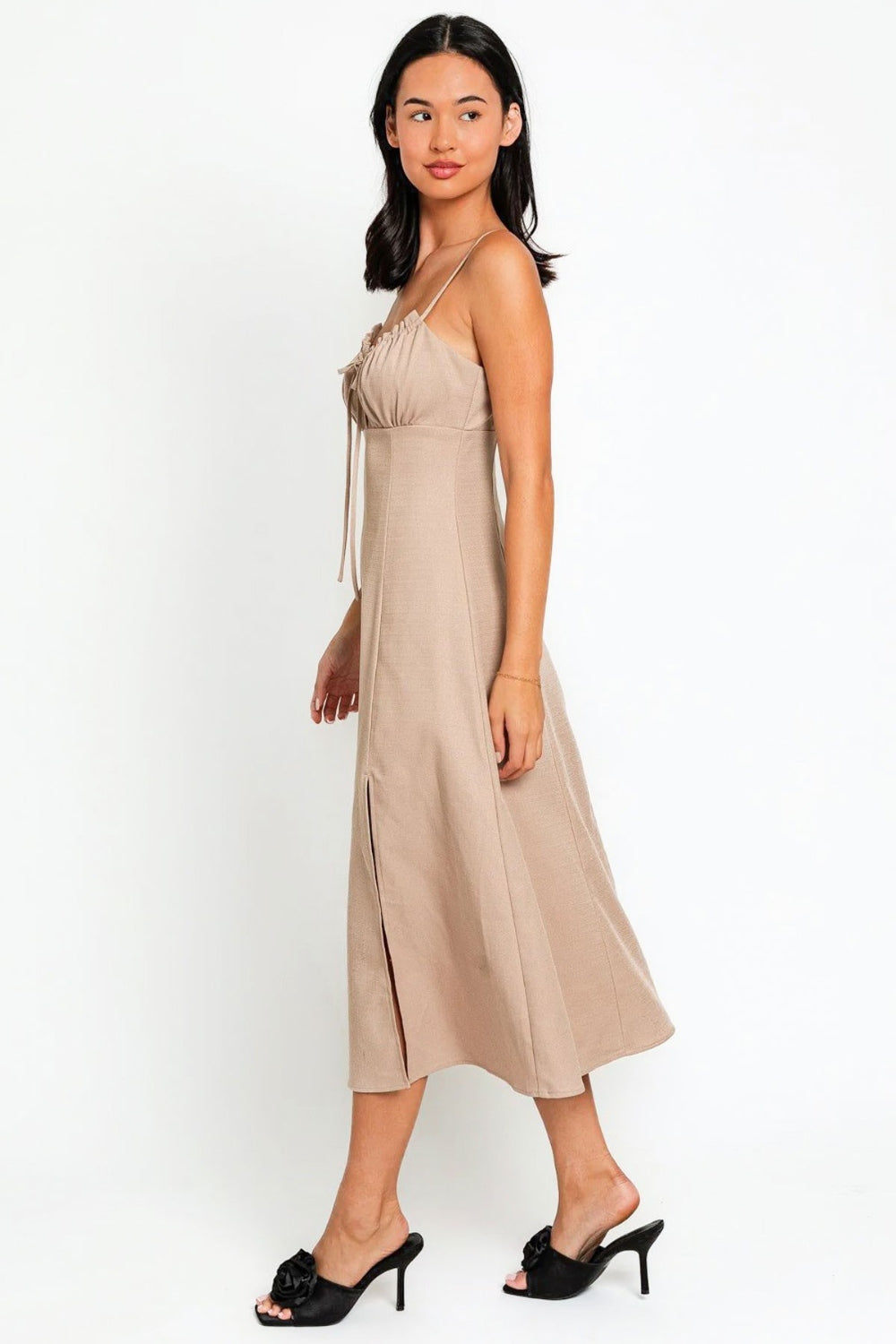 Flare Front Tie Front Slit Midi Dress