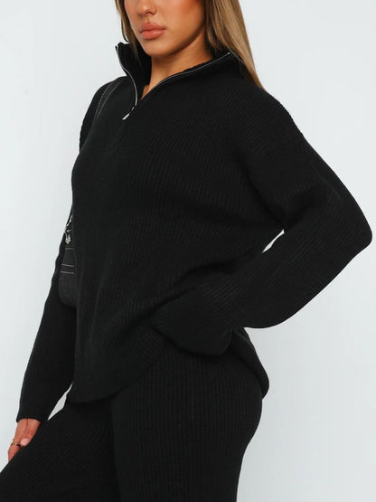 Ribbed Quarter Zip Top and Pants Set