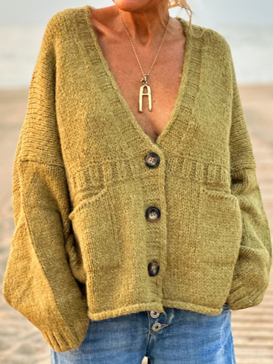 Pocketed V-Neck Cardigan