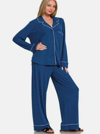 Blue Buttoned PJ Set