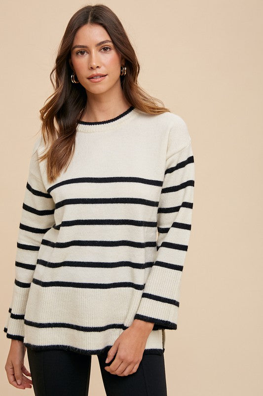 Side Slit Striped Sweater