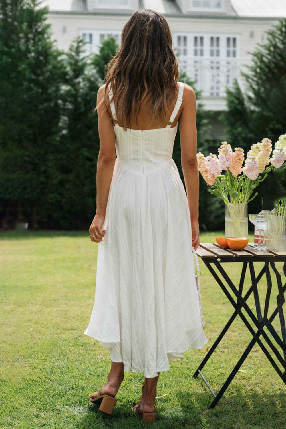 White Square Neck Dress