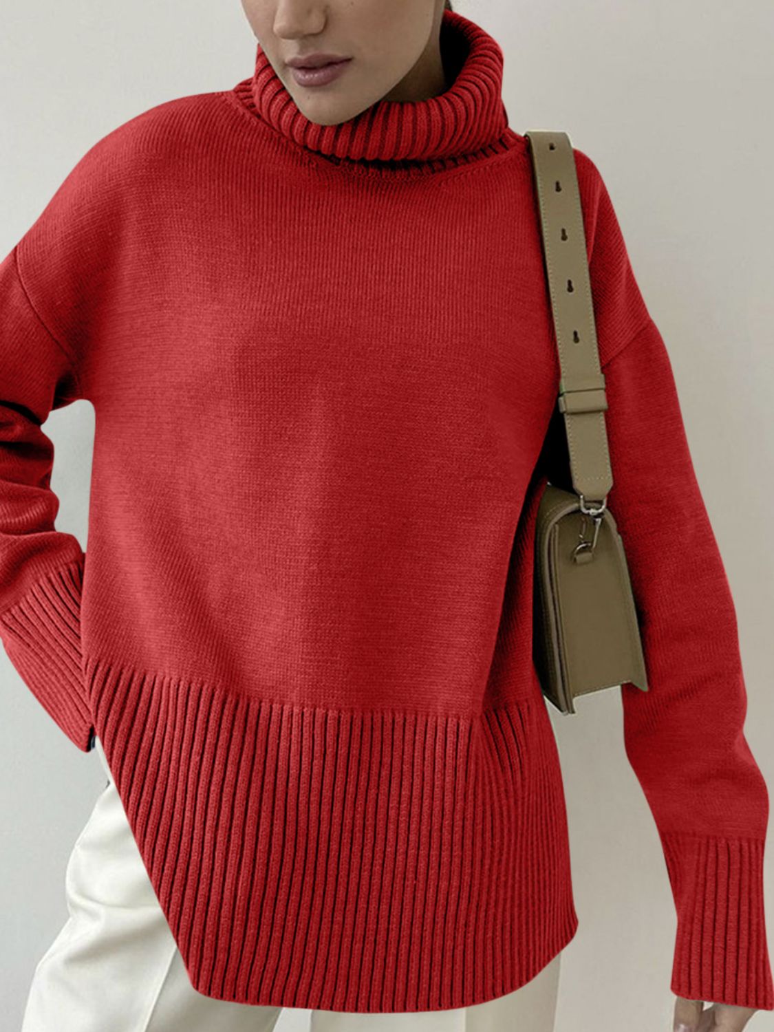 Side Slit Turtleneck Sweater