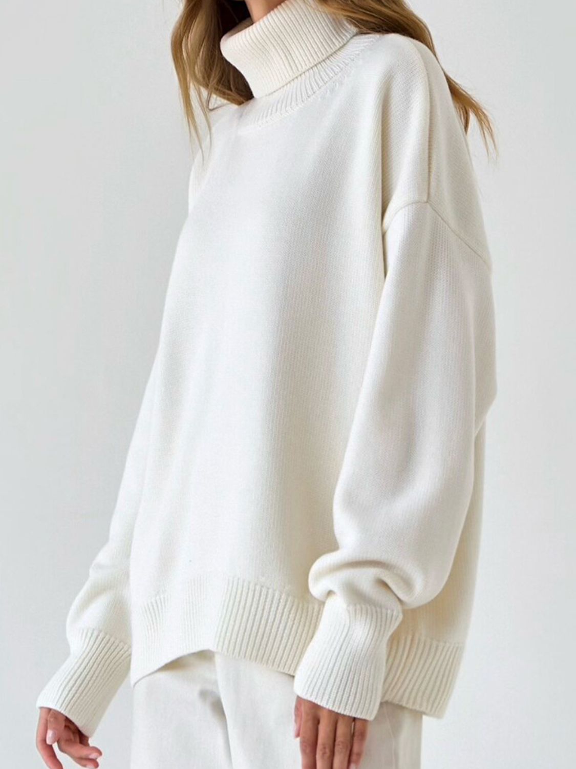 Turtleneck Dropped Shoulder Sweater