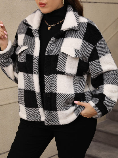 Black Plaid Collared Jacket