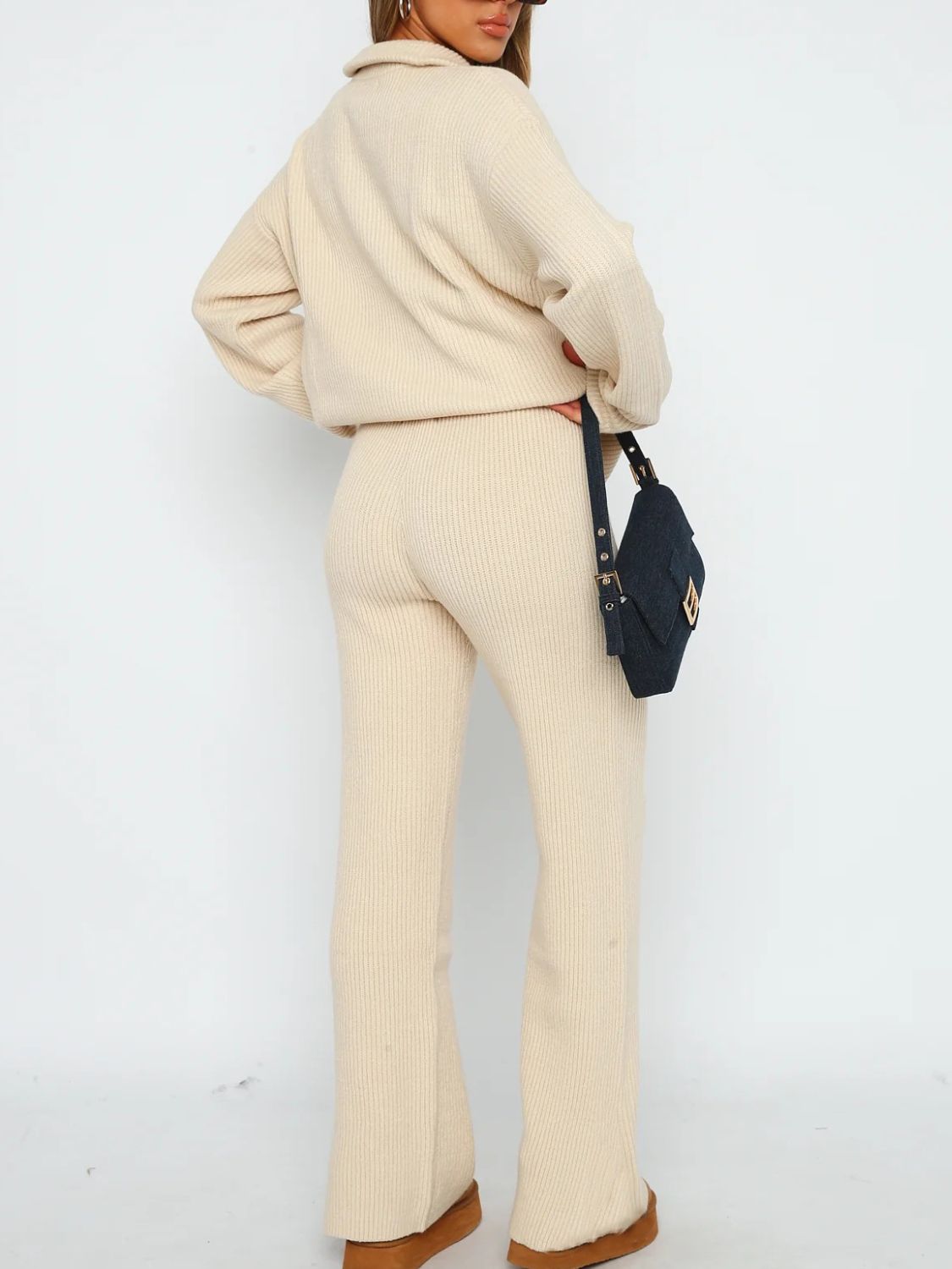 Ribbed Quarter Zip Top and Pants Set