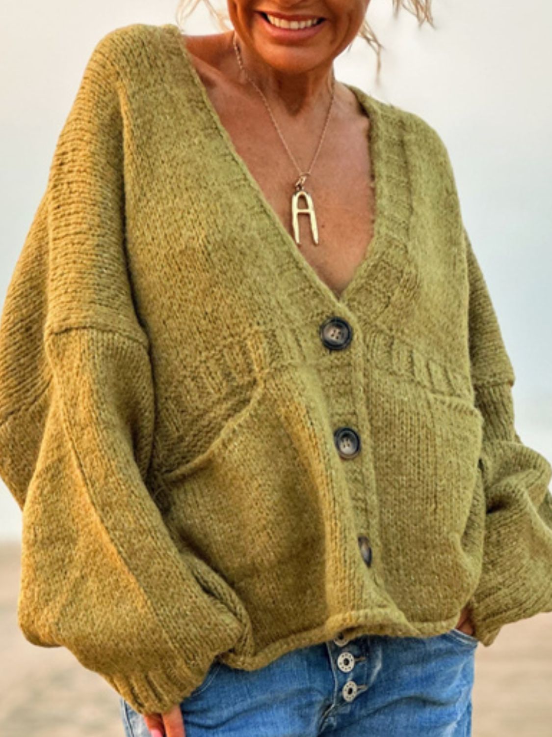 Pocketed V-Neck Cardigan