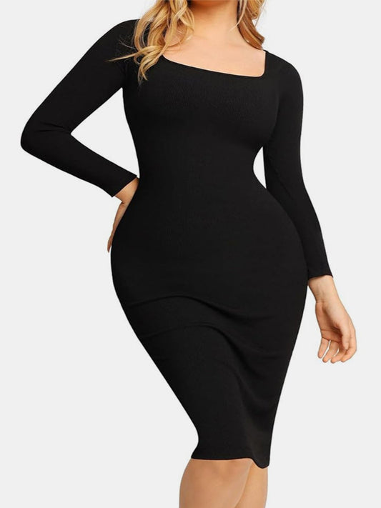 Built-In Shapewear Square Neck Dress