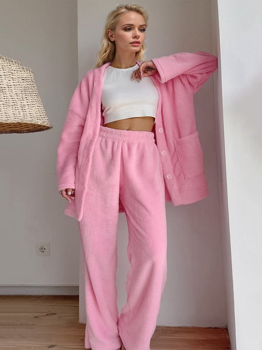 Pink Buttery-Soft V-Neck Set