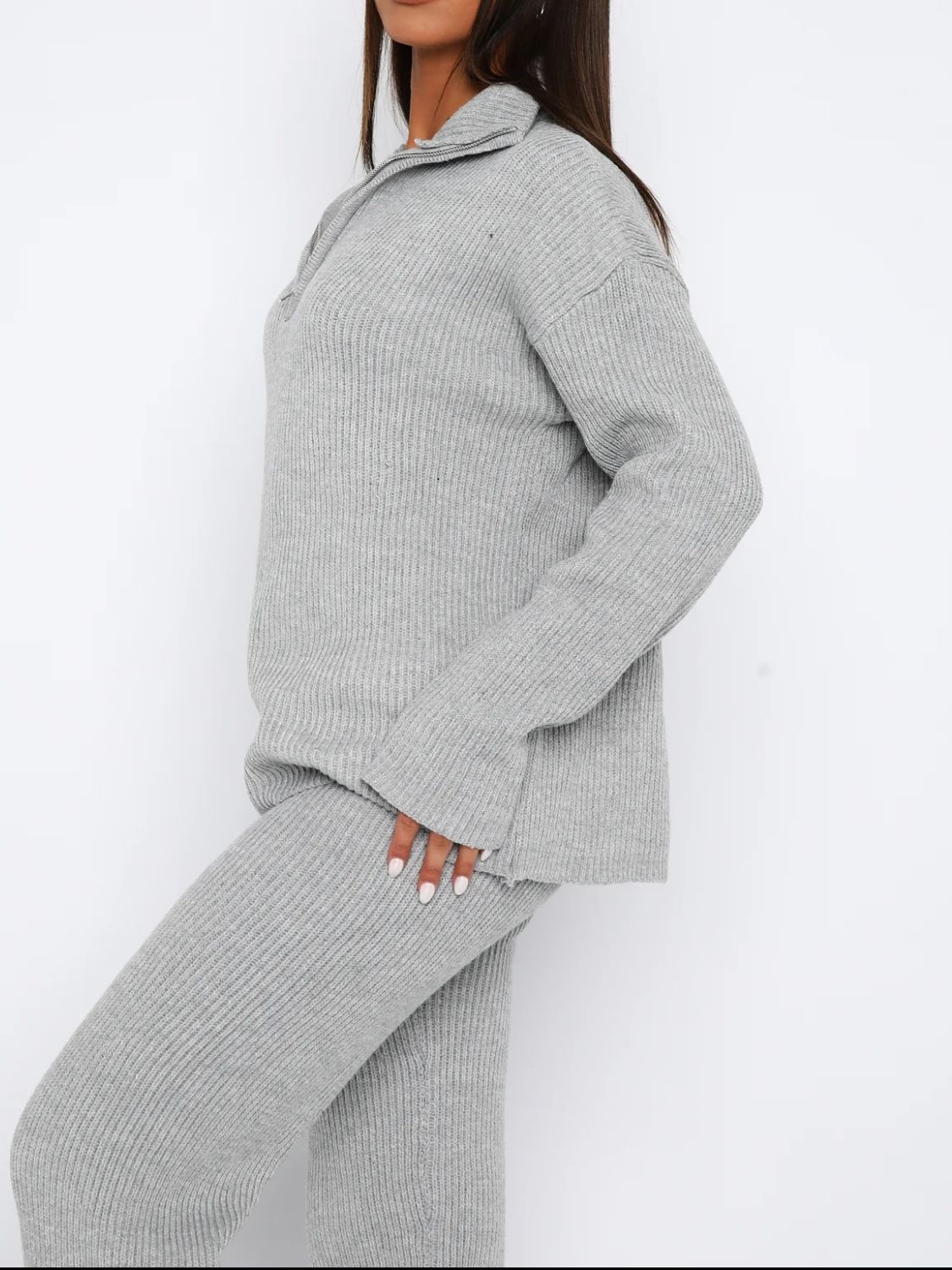 Ribbed Quarter Zip Top and Pants Set