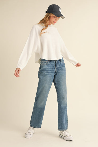 White Dolman Sleeve Cropped Sweater