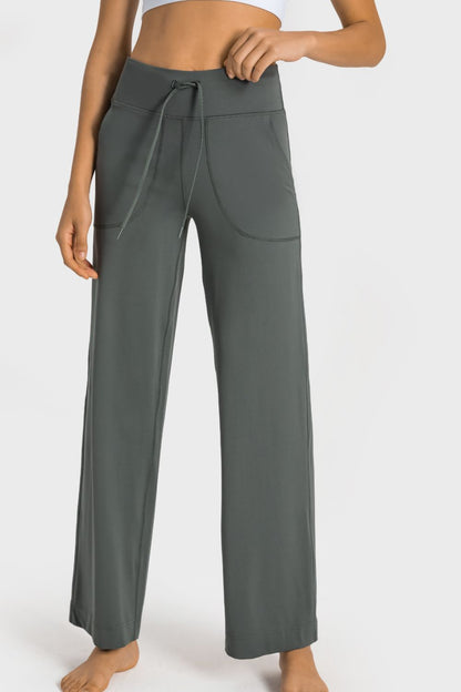 Drawstring Waist Wide Leg Pants