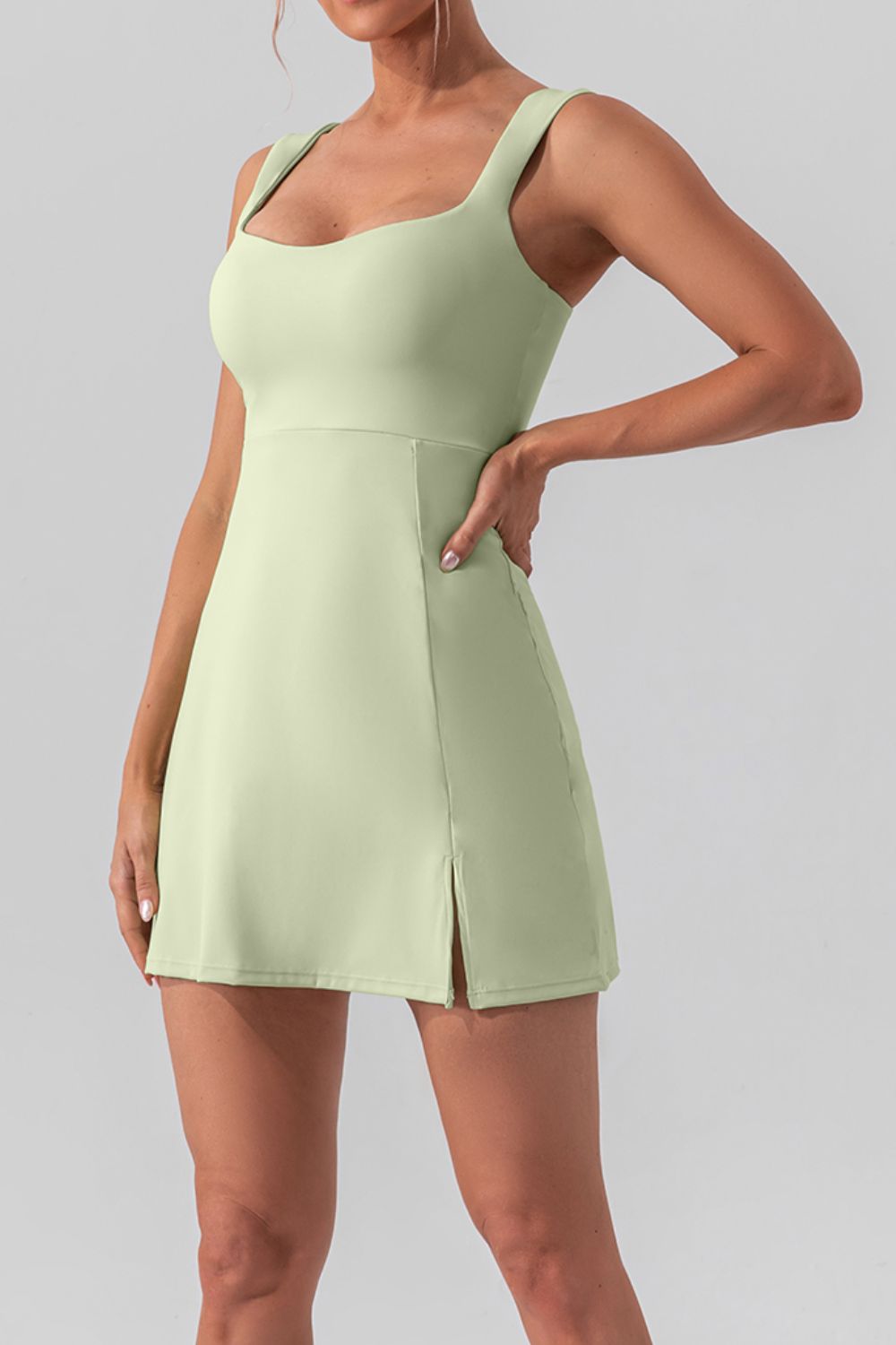 Square Neck Slit Mini Active Dress