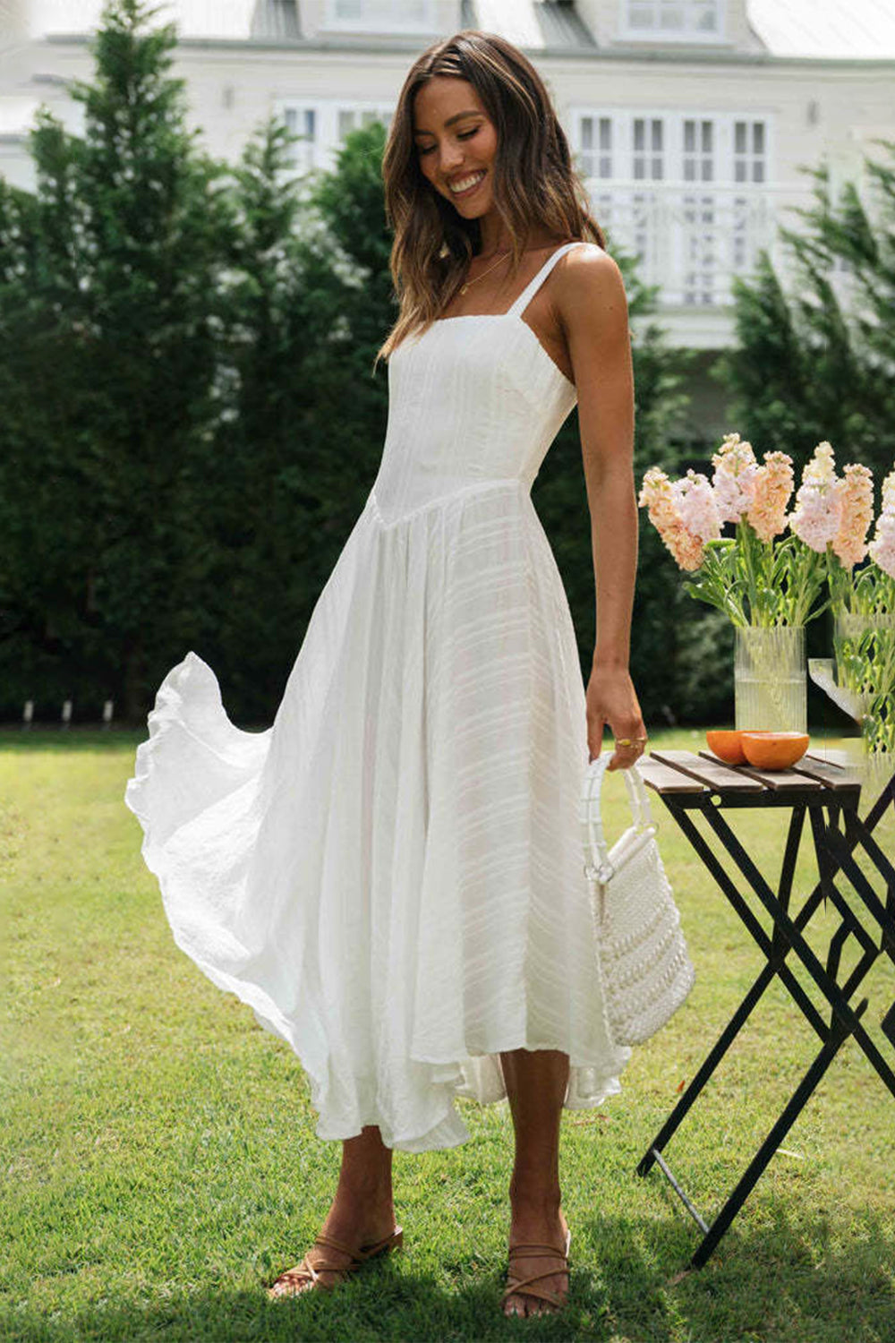 White Square Neck Dress