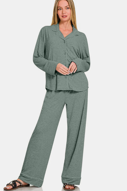 Sage Buttoned PJ Set