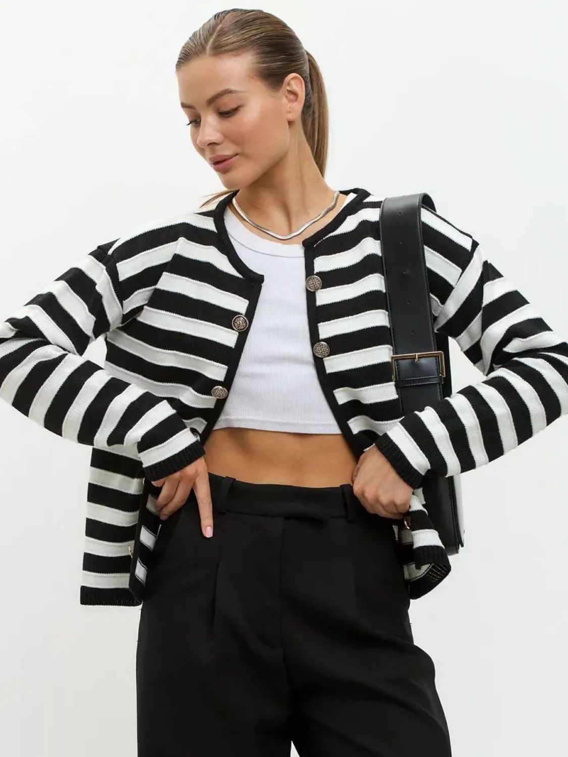 Black Striped Cardigan