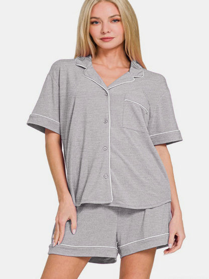 Light Gray Buttoned PJ Short Set