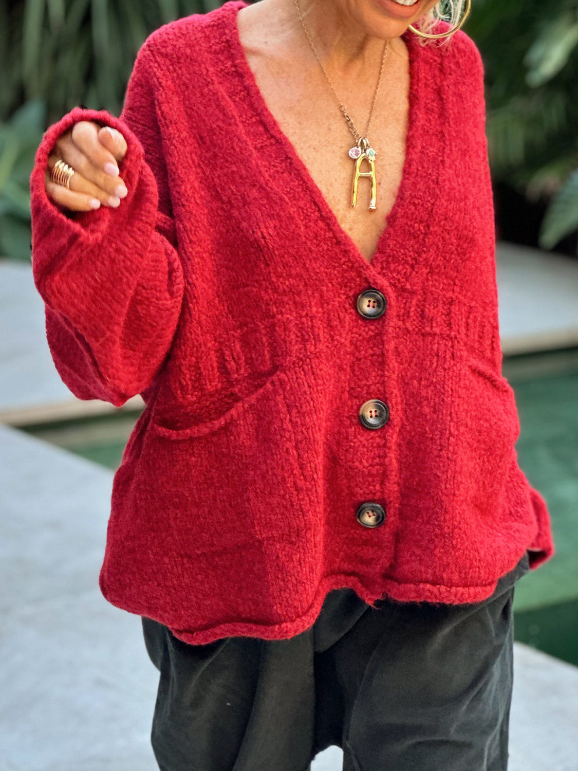 Pocketed V-Neck Cardigan