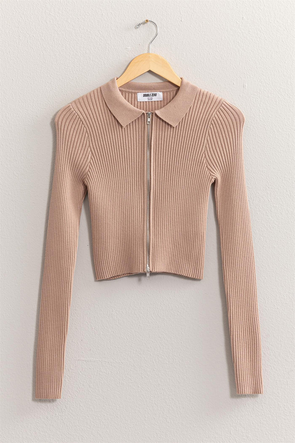 Taupe Double Zip Cropped Cardigan