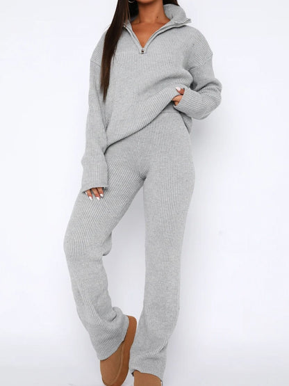 Ribbed Quarter Zip Top and Pants Set