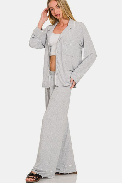 Light Gray Buttoned PJ Set