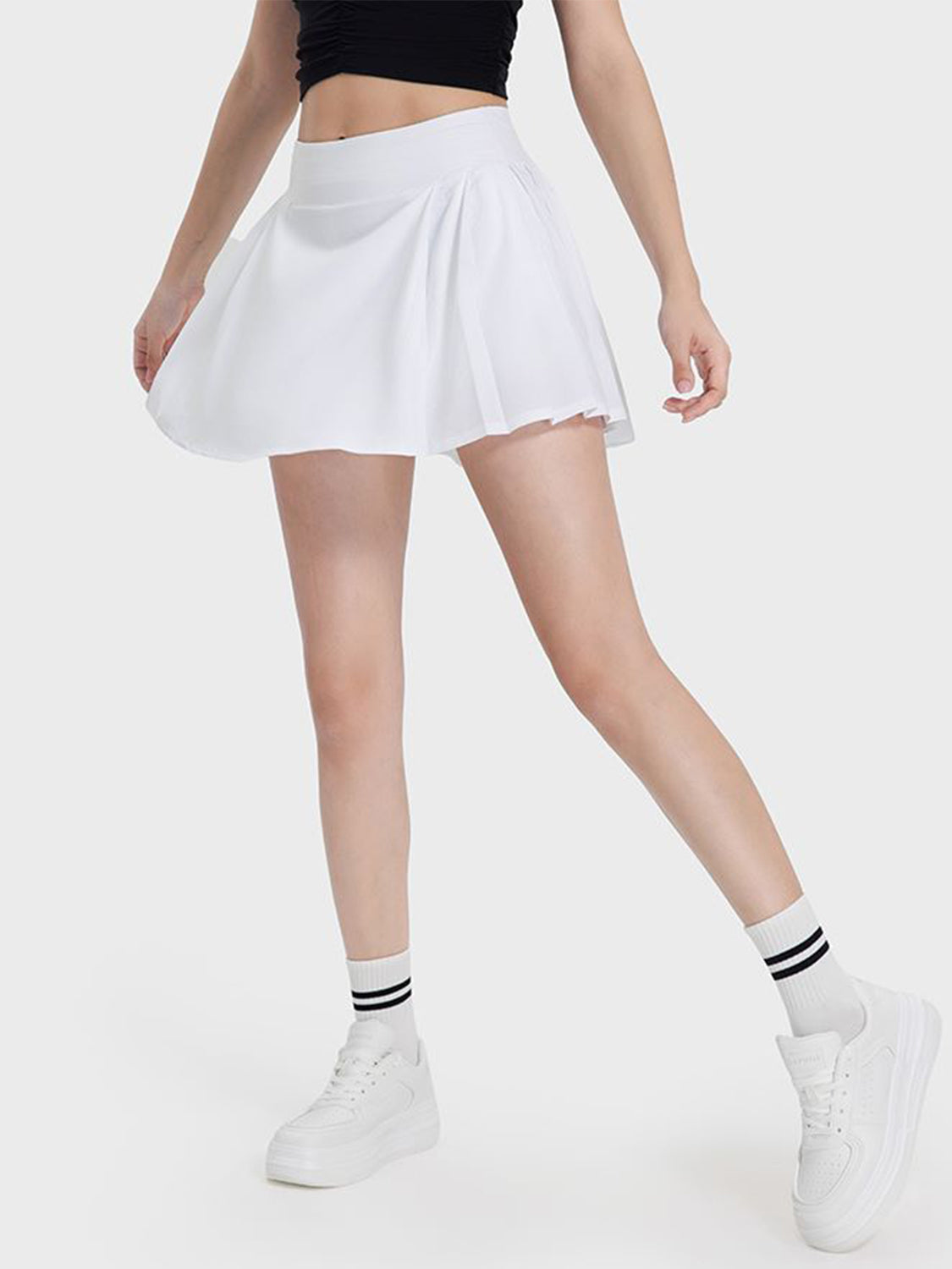 Pleated Mid-Rise Waist Active Skirt