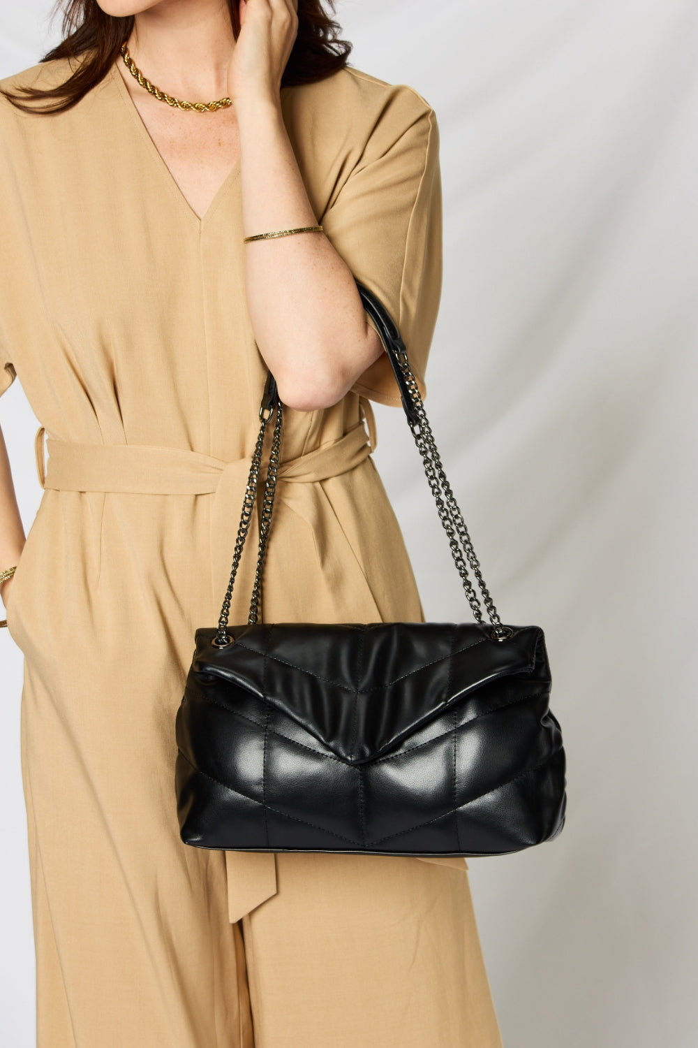 Black Leather Chain Handbag