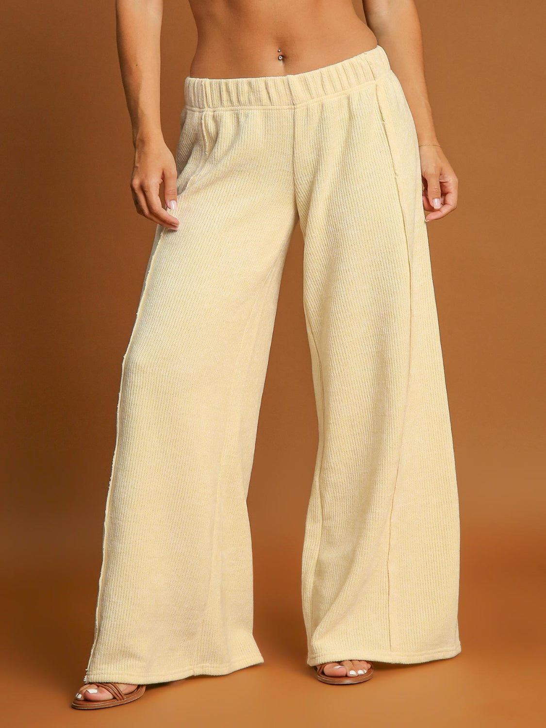 Cream Elastic Waist Pants