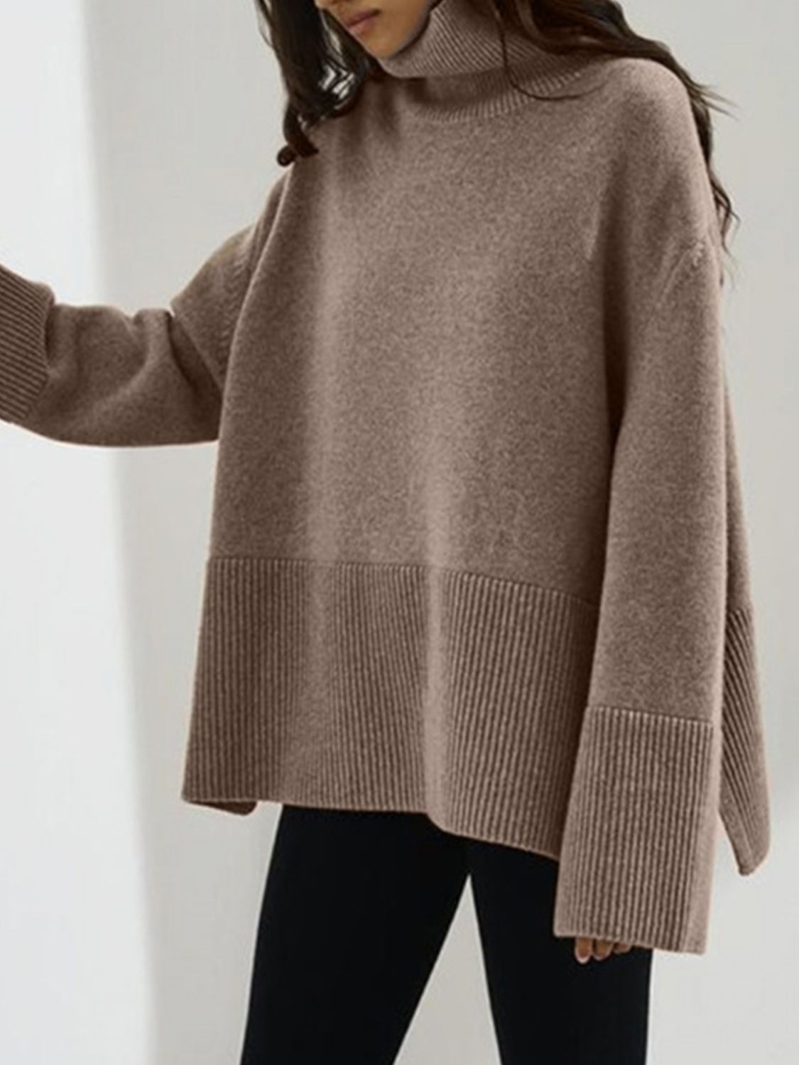 Side Slit Turtleneck Sweater