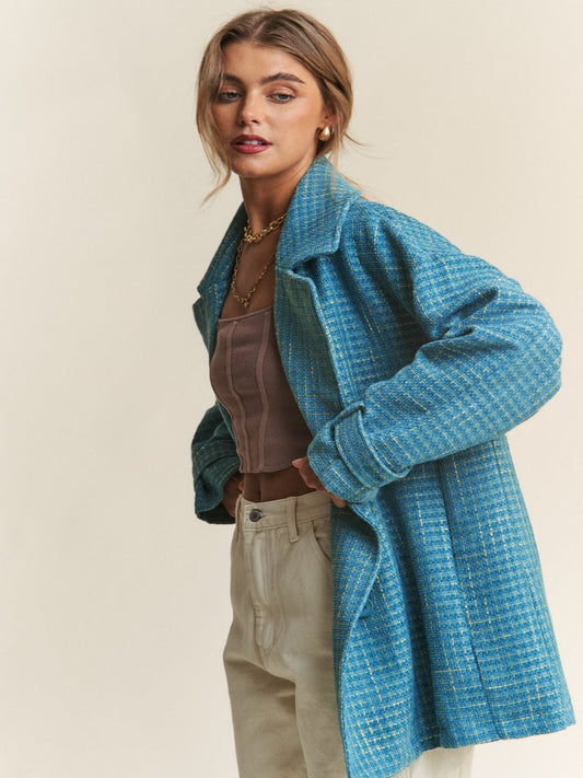 Blue Tweed Double-Breasted Coat